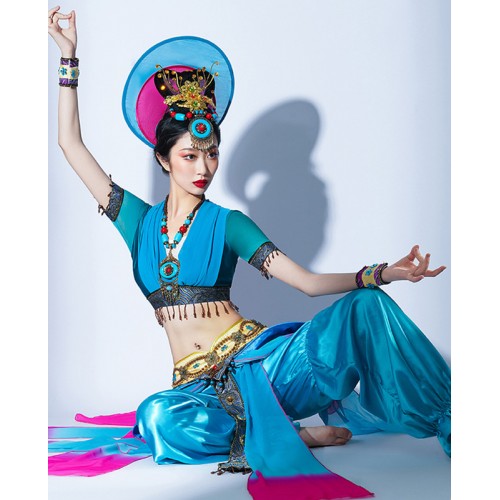 Chinese dunhuang fairy dance Exotic costumes Dunhuang dance Dresses for women girls Bounce pipa Western Regions costume Desert exotic Performance costumes